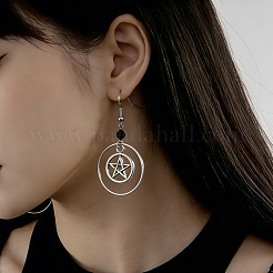 亜鉛合金製ダングルピアス（女性用）  ガラスと  スター  銀  65x35mm&nbsp;WG27C39-01