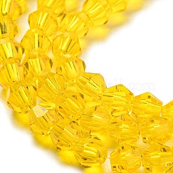 透明ガラスビーズ連売り  多面カット  双円錐形  ゴールド  2.9~3.3x2.5mm  穴：0.7mm  約135~140個/連  38~40cm&nbsp;GLAA-F029-2mm-22