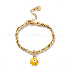 Brass Enamel Evil Eye Charm Bracelets&nbsp;BJEW-L652-21-G