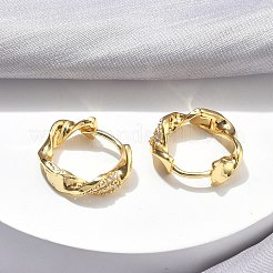 Brass Micro Pave Clear Cubic Zirconia Hoop Earrings&nbsp;EJEW-C182-05A-G