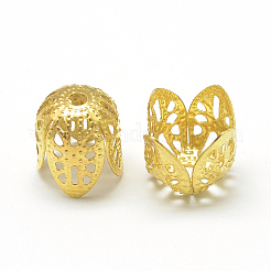 メッキ鉄ベル細線細工ビーズキャップ  ファンシービーズキャップ  花  4花びら  ゴールドカラー  10x11mm  穴：1.5mm&nbsp;X-IFIN-S696-67G