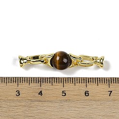 真鍮製の折り返し留め金が付いた天然タイガーアイ  18KGP本金メッキ  長持ちメッキ  ラックめっき  ラウンド  38mm&nbsp;G-G141-03G-14