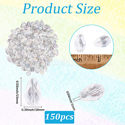 電気メッキガラスビーズ  ABカラーメッキ  多面カットティアドロップ  透明  15x10mm  穴：1mm  150個/セット&nbsp;EGLA-LT0001-01A