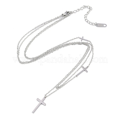 変色しない 304 ステンレススチール アズキチェーン 宗教 クロス ペンダント ネックレス 女性用  ステンレス鋼色  16.14インチ（41cm）&nbsp;NJEW-K276-05B-P