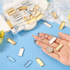長方形カボションのDIYキット  30色の304ステンレススチールペンダントカボションセッティング2個入り。  30 個の透明ガラスカボション  ゴールデン·ステンレス鋼色  トレイ：10x25mm  30x11x2mm  穴：2.4mm&nbsp;DIY-TA0015-17