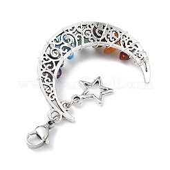 Wire Wrapped Chakra Synthetic & Natural Mixed Stone Chips & Alloy Moon/Star Pendant Decorations&nbsp;HJEW-JM01574-01