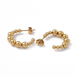 201 Stainless Steel Beaded C-shape Stud Earrings with 304 Stainless Steel Pins&nbsp;EJEW-B016-05A-G