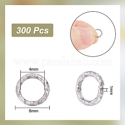 304ステンレススチールオープン丸カン300個  ダイヤモンドカットのテクスチャラウンド  ステンレス鋼色  6x1mm  18ゲージ  内径：4mm&nbsp;STAS-UN0046-13