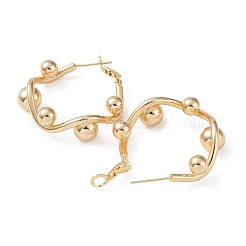 Brass Round Beaded Rhombus Hoop Earrings&nbsp;EJEW-A025-03G