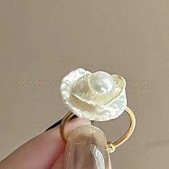 Flower Natural Freshwater Baroque Pearl with Brass Cuff Rings for Women&nbsp;FS-WG89D29-01