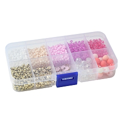 DIYビーズキット  ブレスレットやネックレスを作るためのガラスシードとアクリルビーズ  ピンク  3~13x2~11x1.5~4.5mm  穴：0.8~1.8mm&nbsp;DIY-FS0006-95B