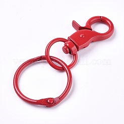 焼き付け塗装合金回転式キーホルダー留め具金具  鉄のリング付き  レッド  70mm  クラスプ：44.5x20x7mm  リング：30x2.5mm&nbsp;KEYC-WH0016-40F