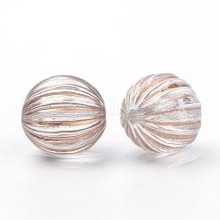 メッキクリアアクリルビーズ  ゴールドライン入り  コルゲートラウンド  透明  16mm  穴：2mm  約200個/500g&nbsp;PACR-Q115-60-16mm