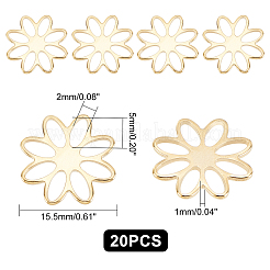 304ステンレススチールチャーム20個  花  ゴールドカラー  15.5x1mm  穴：5x2mm&nbsp;STAS-UN0032-99G