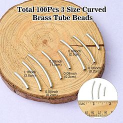 100個3スタイル真鍮製チューブビーズ  カーブチューブ  プラチナ  25x2mm  穴：1mm&nbsp;KK-YW0002-15-NF