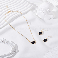 Hexagon Alloy Resin Pendant Necklaces and Dangle Earrings Sets for Women&nbsp;SJEW-LP0001-52A