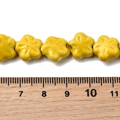 手作りの磁器ビーズ  花  光沢釉の磁器  ゴールド  12x12.5x5~6mm  穴：1.6mm  約35個/連  15.55''（39.5センチメートル）&nbsp;PORC-K010-03D