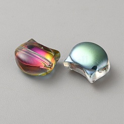 電気メッキガラスビーズ  半分メッキ  猫の形  メッキグリーン  8x10x5mm  穴：1.2mm&nbsp;EGLA-CJC0001-04A-03
