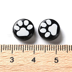 不透明なアクリルビーズ  足の丸いフラットラウンド  ブラック  10x4.5mm  穴：1.8mm&nbsp;OACR-Z027-04B-02