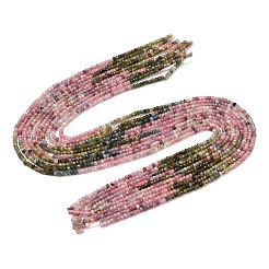 グラデーションカラーの天然マルチカラートルマリンビーズ連売り  ロンデル  ファセットビーズ  3x2mm  穴：0.6~0.7mm  約188~190個/連  15.24''（38.7cm）〜15.51''（39.4cm）&nbsp;G-D110-E02-01