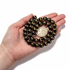 天然石オブシディアンビーズ連売り  ラウンドはオムマニパドメハム刻まれました  9~10mm  穴：1mm  約38個/連  15インチ（38cm）&nbsp;G-J359-02-10mm