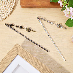 2Pcs 2 Colors Alloy & Glass Hair Sticks&nbsp;OHAR-CA00001