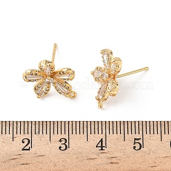 真鍮マイクロパヴェクリアキュービックジルコニアスタッドピアスのパーツ  花  ニッケルフリー  カン付き  18KGP本金メッキ  16.5x14.5mm  穴：1mm  ピン：0.8mm&nbsp;KK-D504-04G