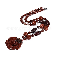 Natural Red Jasper Flower Pendant Necklaces&nbsp;NJEW-N064-08F