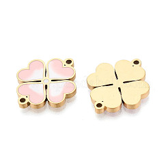 304ステンレススチールエナメルハートクローバーリンク  イオンプレーティング（ip）  18KGP本金メッキ  ピンク  20x16x2mm  穴：1.4mm&nbsp;STAS-T073-26G