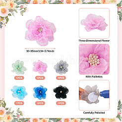 6 個 6 色のオーガンジーオーナメントアクセサリー  ミシンクラフト装飾  3 Dの花  ミックスカラー  90~95x14~19mm  1pc /カラー&nbsp;DIY-TA0006-50B