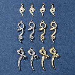 ラインストーン付きラックメッキ合金ペンダント  ヘビ  プラチナ·ゴールデン  28~48x11~23x3.5~7.5mm  穴：1.8mm  12個/セット&nbsp;FIND-FS0003-68
