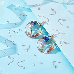 304ステンレススチールピアスフック200個  水平ループと200個の丸カン付き  ローズゴールド  17x18x2.4mm  穴：1.8mm  21ゲージ  ピン：0.7mm&nbsp;DIY-UN0003-79