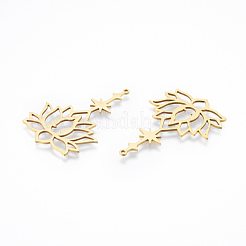 ステンレスペンダント201個  星と蓮  18KGP本金メッキ  44x30x1mm  穴：1.4mm&nbsp;STAS-N090-LA909-2