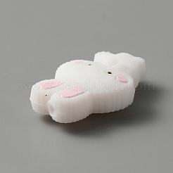 食品グレードの環境に優しいシリコーンビーズ  兎  ピンク  26x17.5x8mm  穴：2mm&nbsp;X1-SIL-WH0015-08B