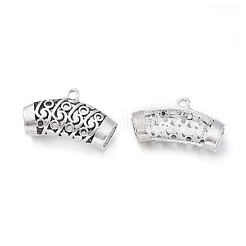 チベットスタイルの合金チューブベイル  ループベイル  保釈ビーズ  チューブ  アンティークシルバー  18.5x31x8mm  穴：2mm&nbsp;TIBE-G020-07AS