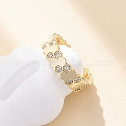 Brass Micro Pave Clear Cubic Zirconia Cuff Rings for Women&nbsp;LS-RJEW-S398-02G