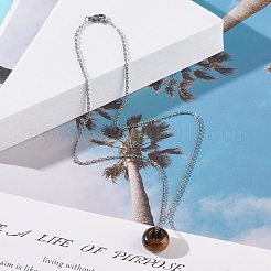 Gemstone Donut Pendant Necklace with 304 Stainless Steel Cable Chains for Women&nbsp;NJEW-JN03852-01
