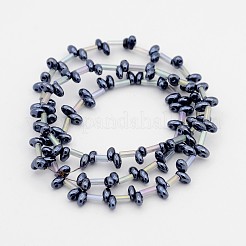 1つ穴電気メッキガラスオーバルビーズ連売り  フルメッキ  ガラスラッパのビーズと  ヘマタイトメッキ  2mm  穴：5x3mm  約1個/連  114インチ&nbsp;EGLA-J074-FP02