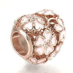 合金エナメルヨーロピアンビーズ  大穴ビーズ  中空の心  ローズゴールド  ミスティローズ  11x11.5x10mm  穴：5mm&nbsp;MPDL-Q208-020A-RG