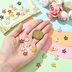 30色フラワー合金エナメルペンダント6個  ラインストーン付き  ライトゴールド  ミックスカラー  13.5x12.5x2.5mm  穴：1.4mm  5個/カラー&nbsp;ENAM-CJ0006-21