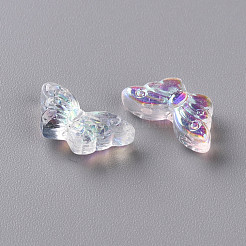透明ガラスビーズ  グリッターパウダー付き  ABカラーメッキ  蝶  クリアAB  8x15x4.5mm  穴：1mm&nbsp;GLAA-S190-018B-01