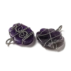 Natural Amethyst Copper Wire Wrapped Pendants&nbsp;G-K338-07P-01