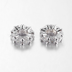 真鍮製キュービックジルコニアヨーロピアンビーズ  ロンデル  プラチナ  8x3mm  穴：4mm&nbsp;ZIRC-F001-101P