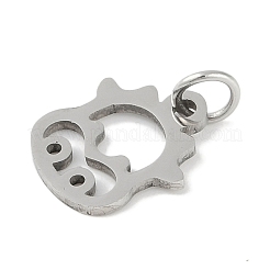 変色しない304ステンレススチールペンダント  十二支のチャーム  丸カン付き  牛  13x11x0.9mm  穴：3.1mm&nbsp;STAS-L279-001P-02