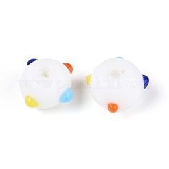 手作りのランプワークの凹凸のあるビーズ  ドーナツ  ホワイト  11~15.5x8.5~9.5mm  穴：1~1.8mm&nbsp;LAMP-ZX003-07-01