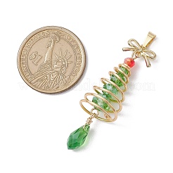 クリスマステーマの銅ワイヤーガラスペンダント  真鍮の蝶結び付き  クリスマスツリー  ゴールドカラー  50x15mm  穴：6x3mm&nbsp;PALLOY-JF02860
