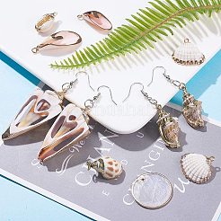 電気メッキシェルペンダントセット  コンクシェル＆カウリーシェル＆カピスシェル＆シーシェル＆スパイラルシェルペンダントと鉄/真鍮ループ付き  貝殻色  82x82x27mm  20個/箱&nbsp;BSHE-PH0003-19