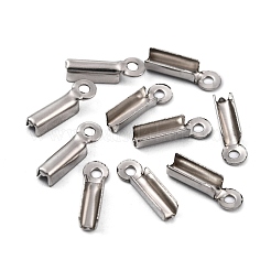 変色しにくい201ステンレススチール製折り返し式圧着コードエンド  オーバル  ステンレス鋼色  11x3x2.5mm  穴：1mm&nbsp;STAS-R055-07