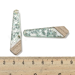 ウッドペンダント  樹脂と金箔  ポリゴン  ダークシーグリーン  49x12x4mm  穴：2mm&nbsp;FIND-B042-04C