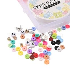 DIY平石ジュエリーセット製作キット  ポリマークレイ、アクリル、プラスチックビーズを含む  合金クラスプ＆ペンダント  アイアンボールチープ＆丸カン  伸縮性のある糸  はさみ  ミックスカラー  プラスチック：6x1mm  穴：2mm  2700個/箱&nbsp;DIY-YW0005-52